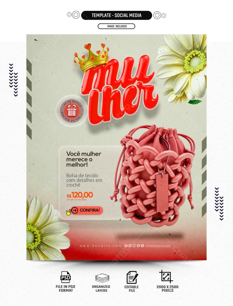 Post Instagram Dia da Mulher Loja de Roupas PSD Editável