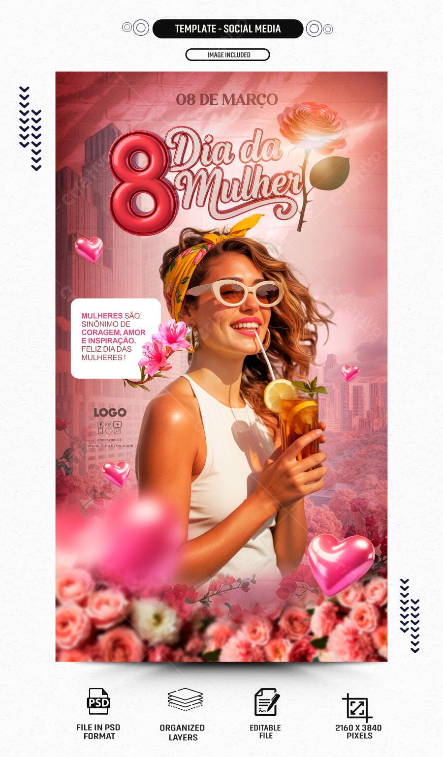 Post Instagram Dia da Mulher 8 de Março PSD Editável