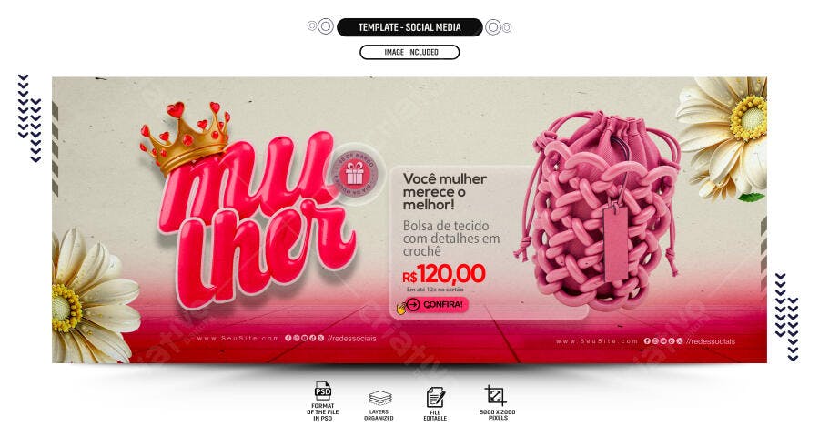 Banner Dia da Mulher Promoção Loja Feminina PSD Editável