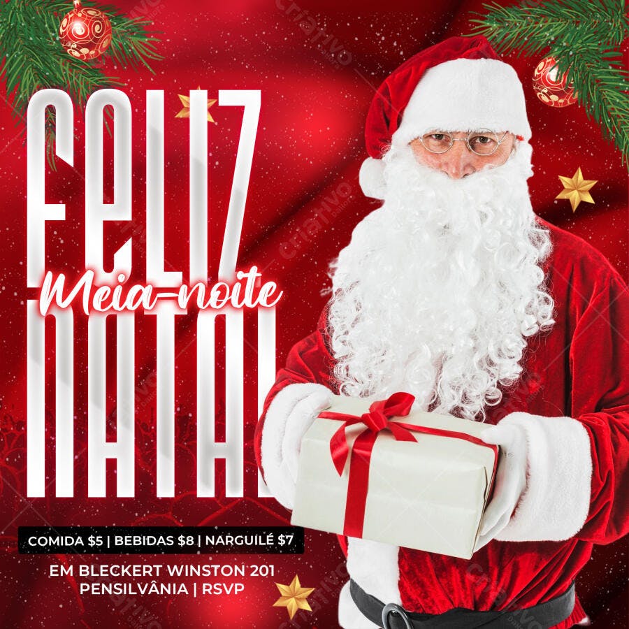 Post Instagram Feliz Natal Papai Noel PSD Editável