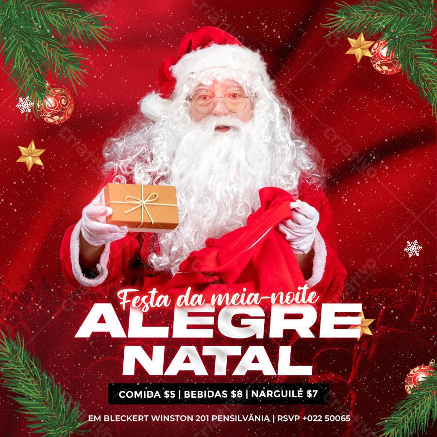 Post Instagram Natal Alegre Papai Noel PSD Editável