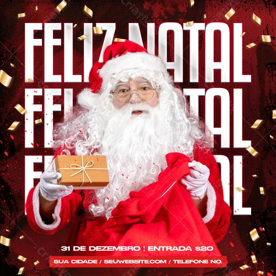 Post Instagram Feliz Natal Papai Noel PSD Editável