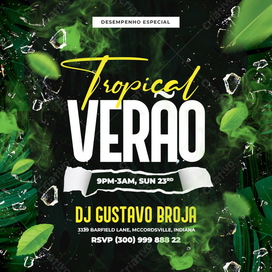 Flyer Tropical Verão Festa Balada PSD Editável