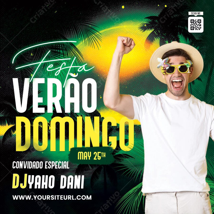Post Instagram Festa Verão Domingo PSD Editável
