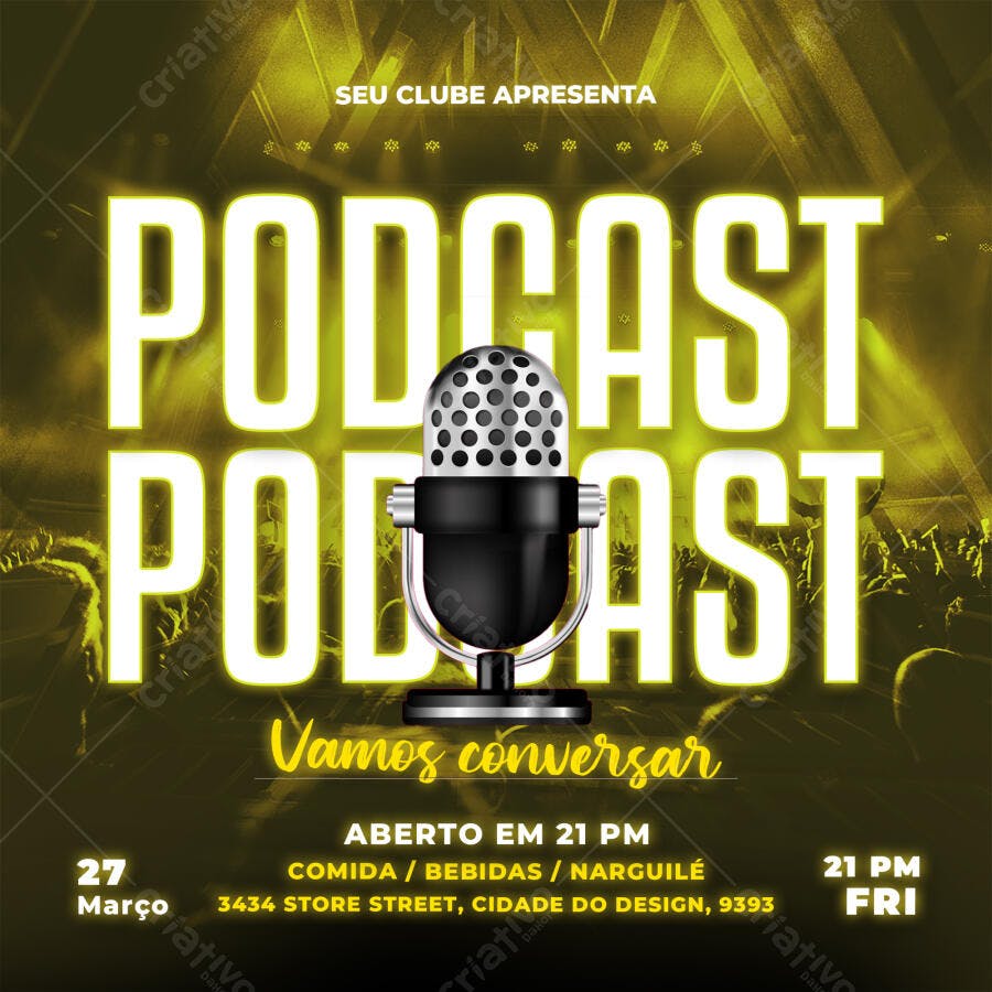 Post Instagram Podcast Clube Noturno PSD Editável