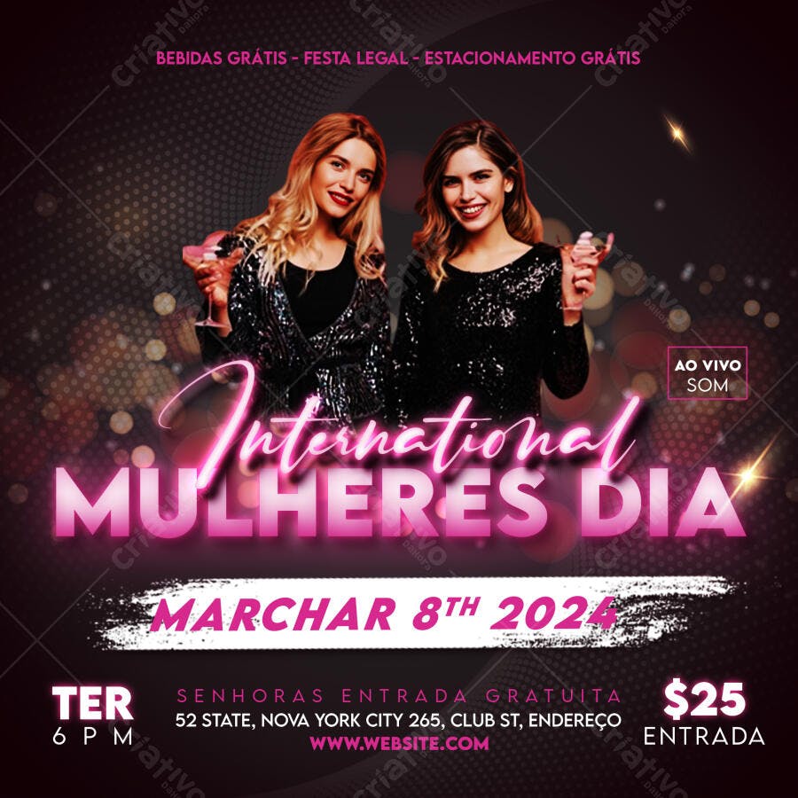 Flyer Dia Internacional da Mulher 8 de Março Festa PSD Editável