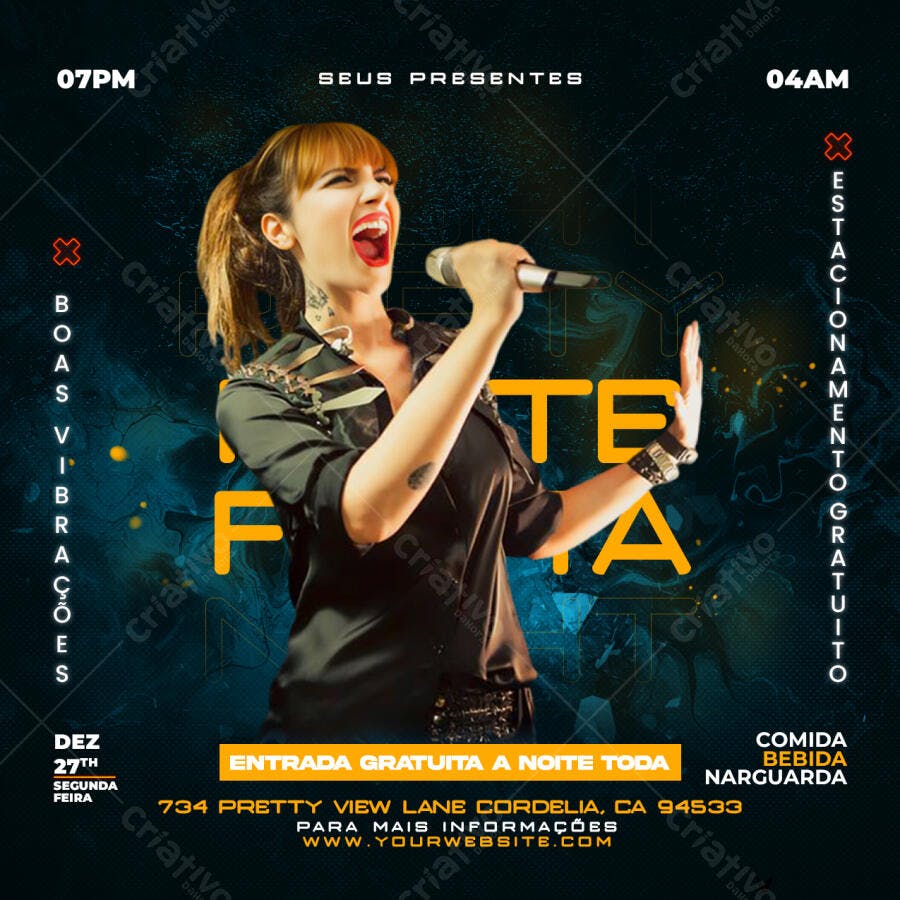 Post Instagram Festa Balada Show Musical PSD Editável