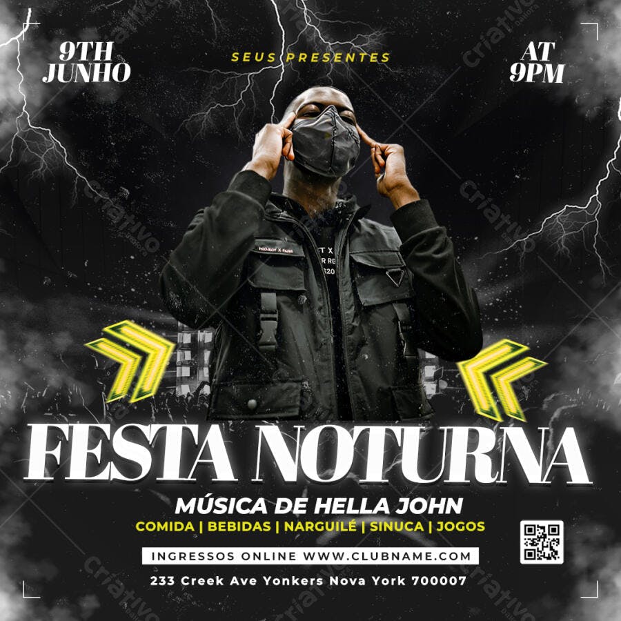 Flyer Festa Noturna Junho Balada PSD Editável