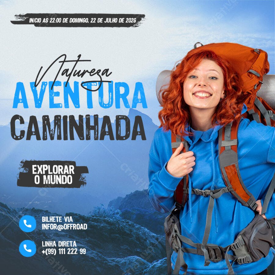 Post Instagram Aventura Caminhada Natureza PSD Editável