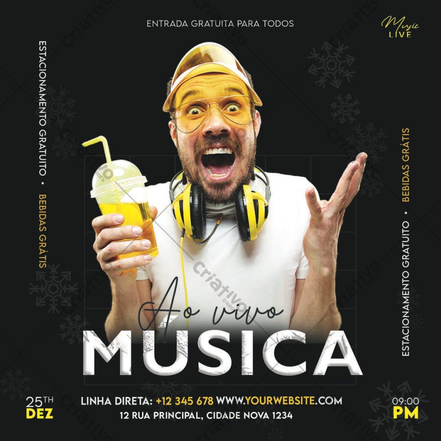 Post Instagram Música Ao Vivo Evento Dezembro PSD Editável