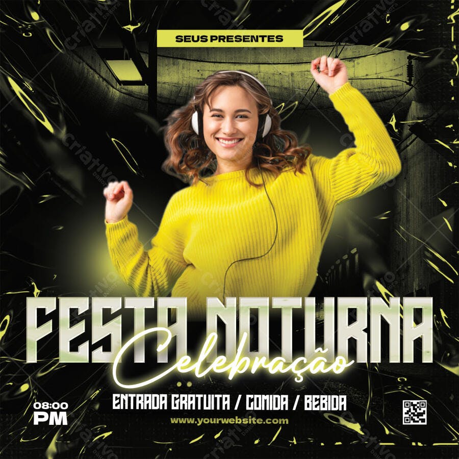 Post Instagram Festa Noturna Celebração PSD Editável