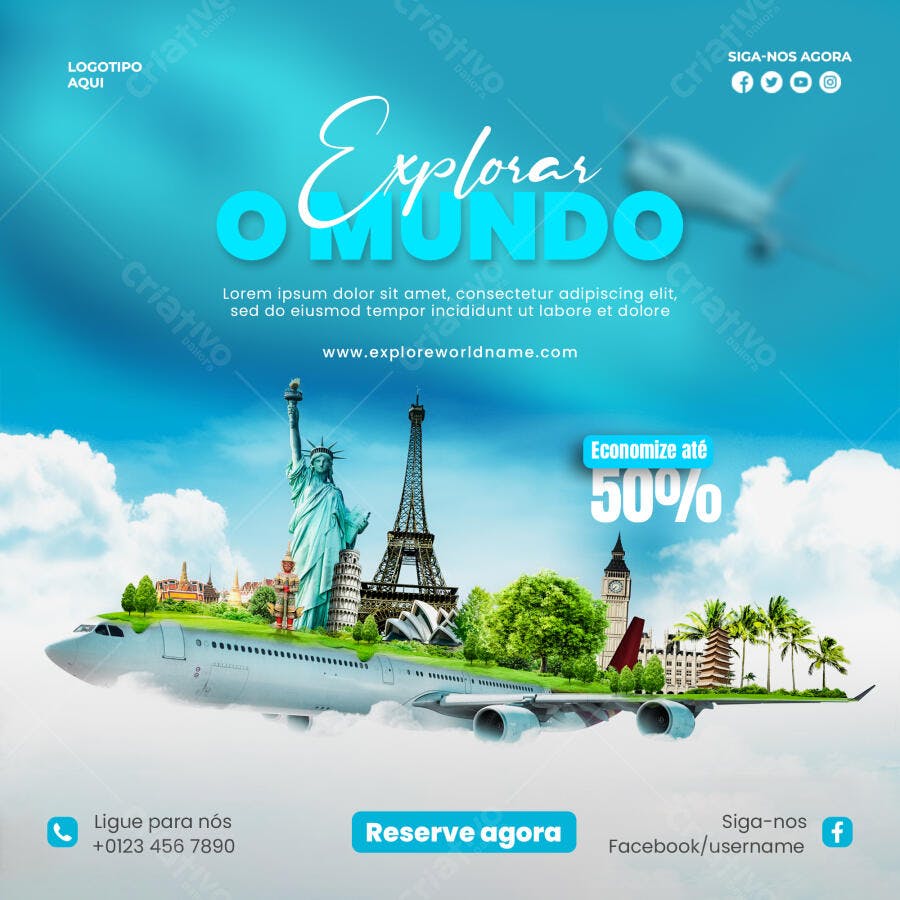 Post Instagram Agência Viagens Explorar Mundo PSD Editável