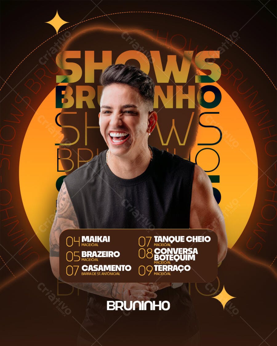 Flyer Shows Bruninho Agenda Eventos PSD Editável