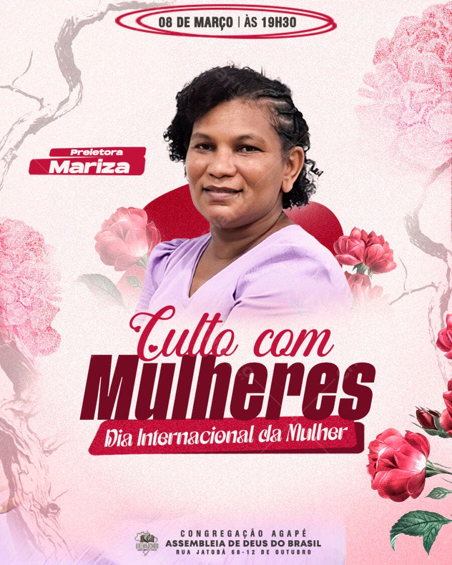 Flyer Dia Internacional da Mulher Culto Feminino PSD Editável