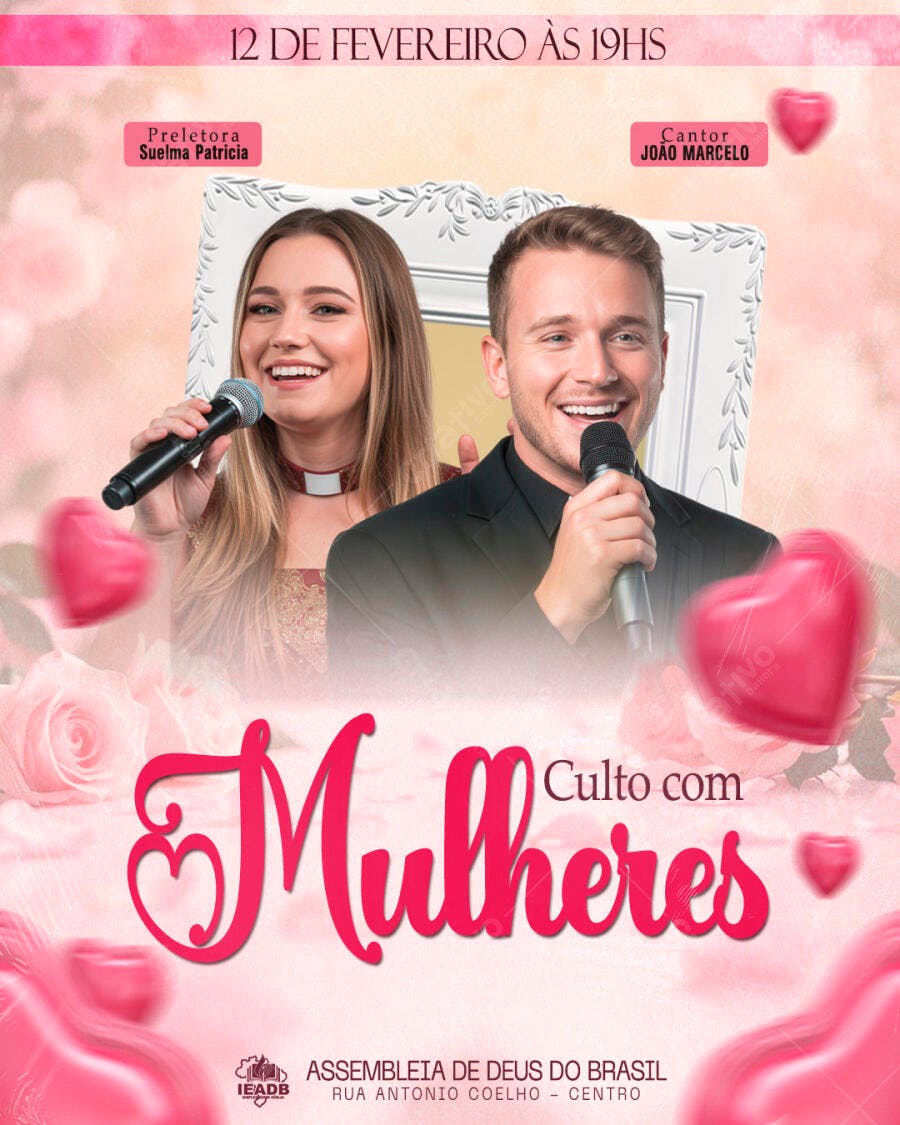 Flyer Culto Mulheres Igreja Fevereiro PSD Editável