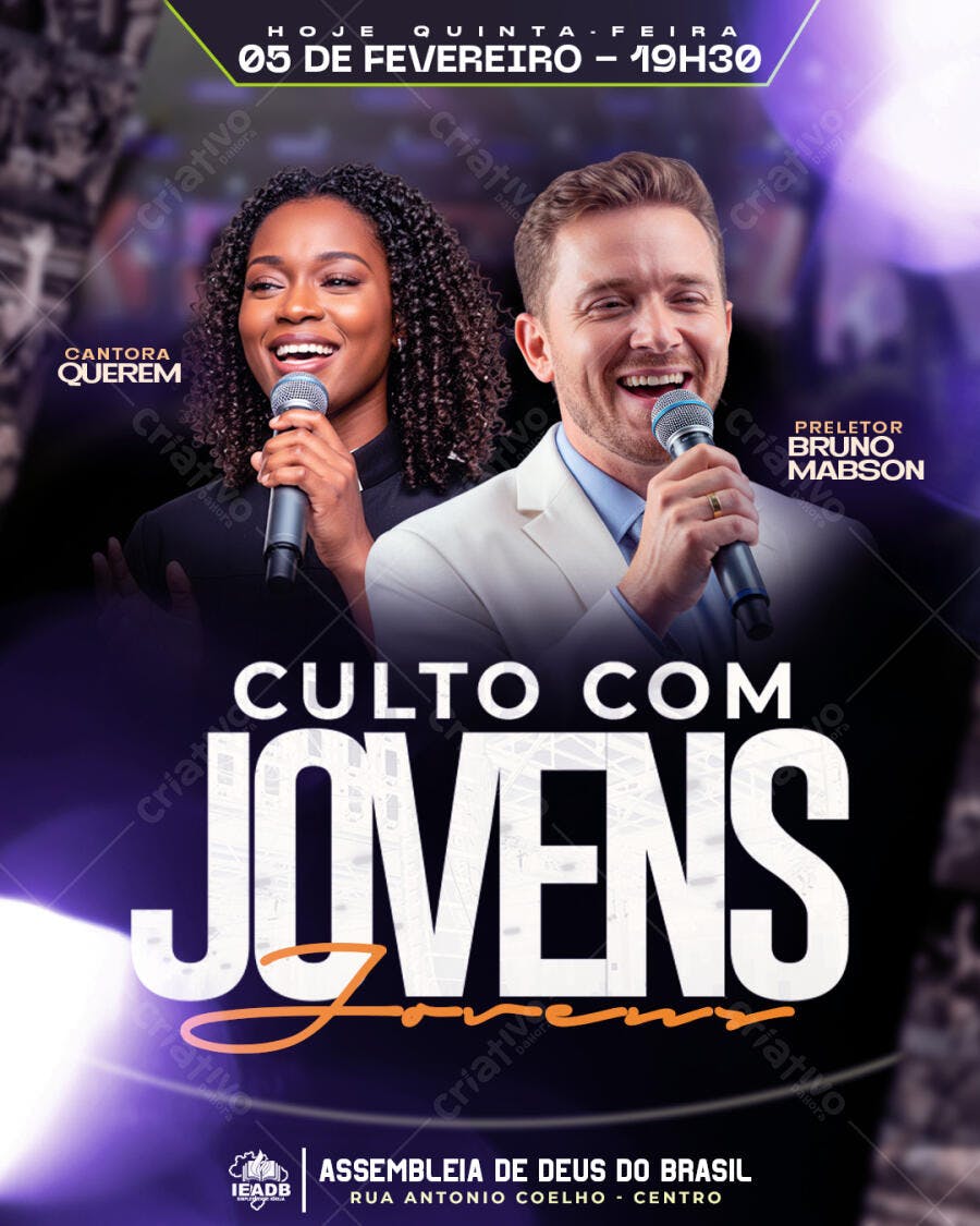 Flyer Culto Jovens Igreja Cristã PSD Editável