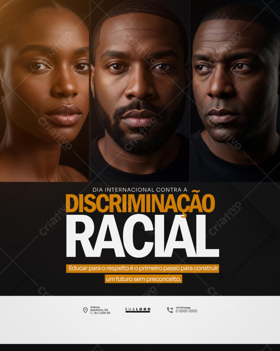 Post Dia Internacional Contra Discriminação Racial PSD Editável