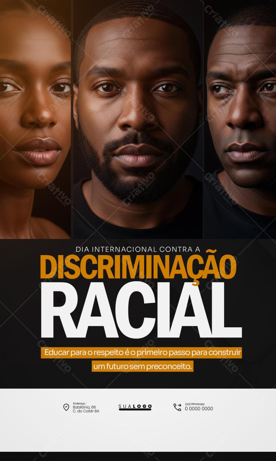 Post Dia Internacional Contra Discriminação Racial PSD Editável