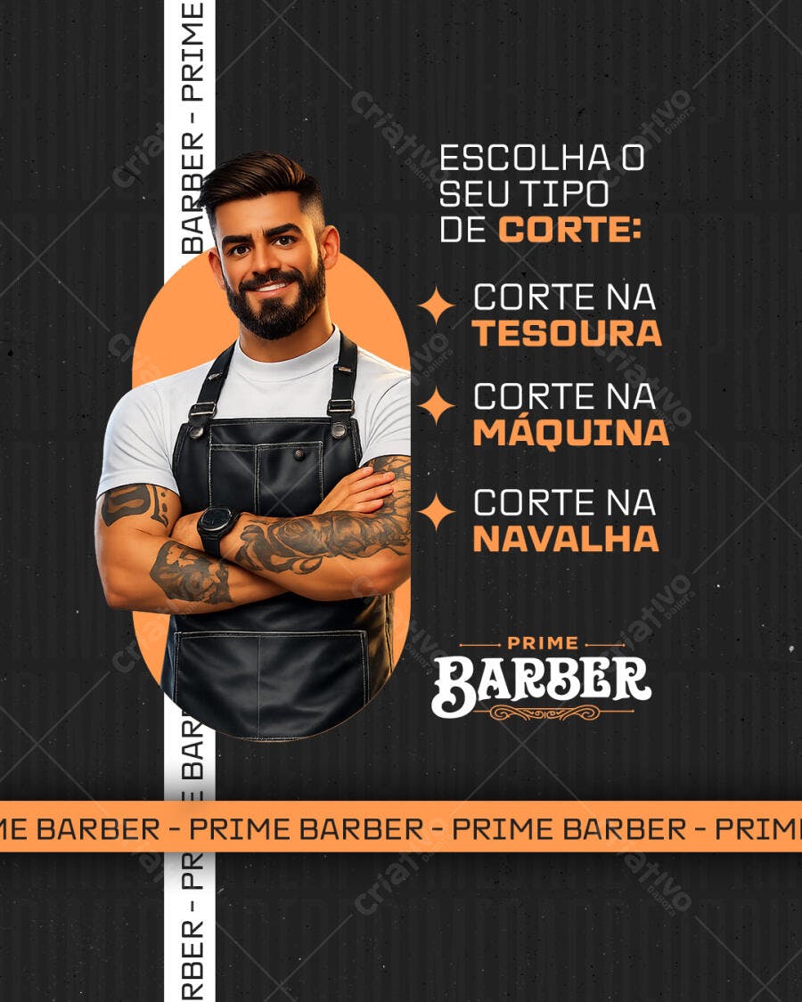 Post Instagram Barbearia Tipos de Corte PSD Editável