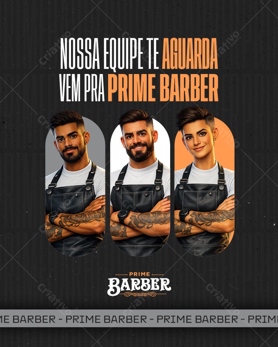 Post Instagram Barbearia Equipe Prime Barber PSD Editável