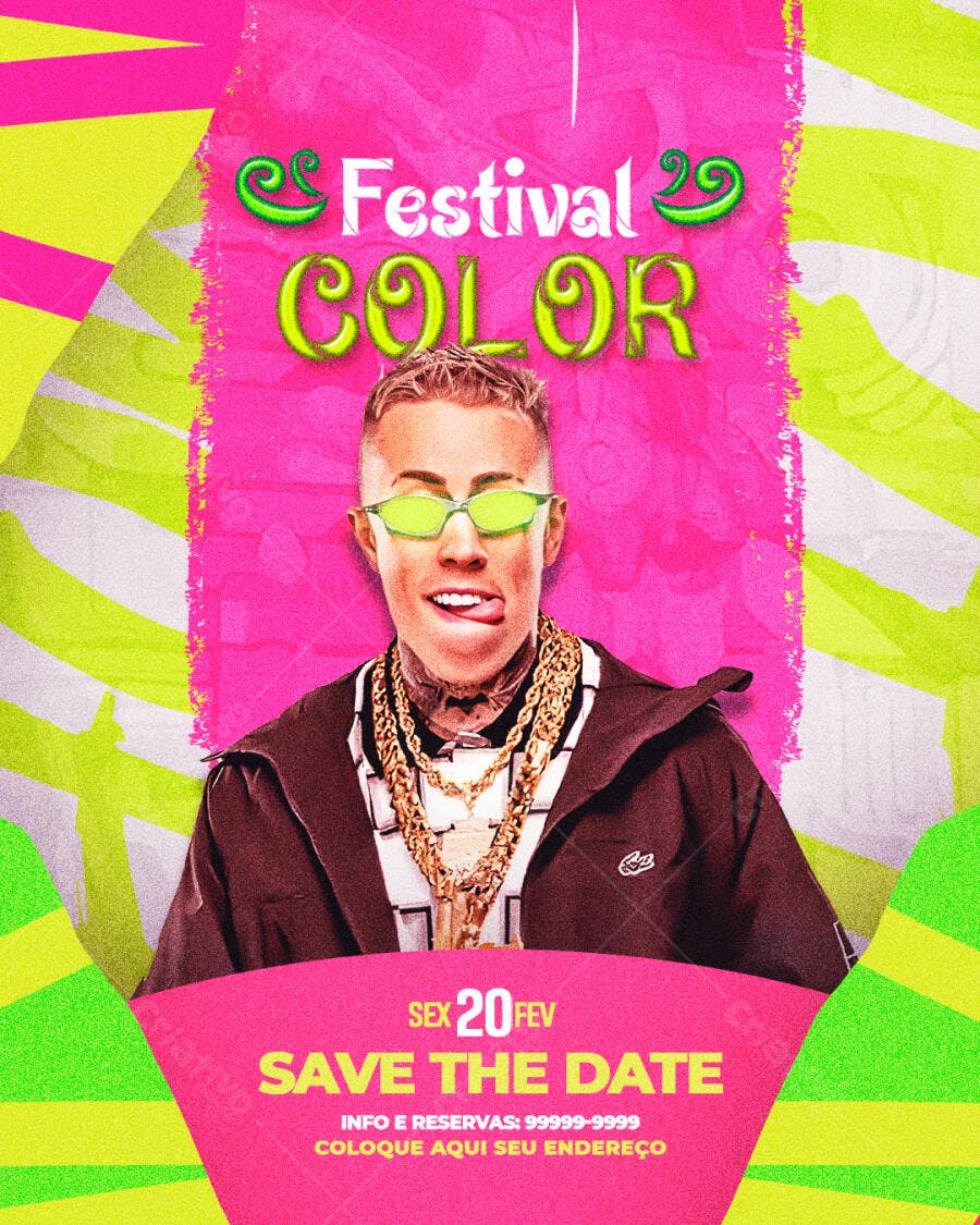 Flyer Festival Color Fevereiro PSD Editável