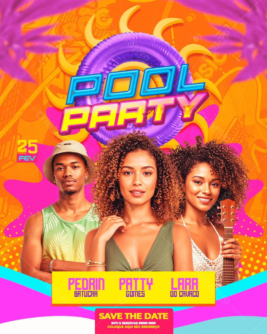Flyer Pool Party Verão Fevereiro PSD Editável