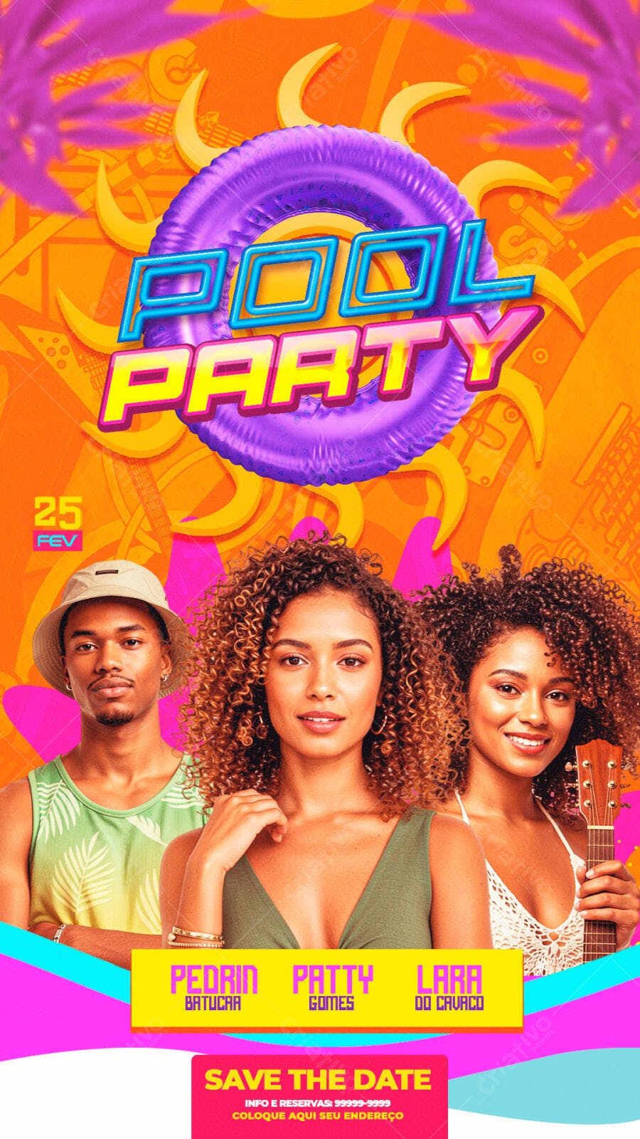 Flyer Pool Party Verão Fevereiro PSD Editável