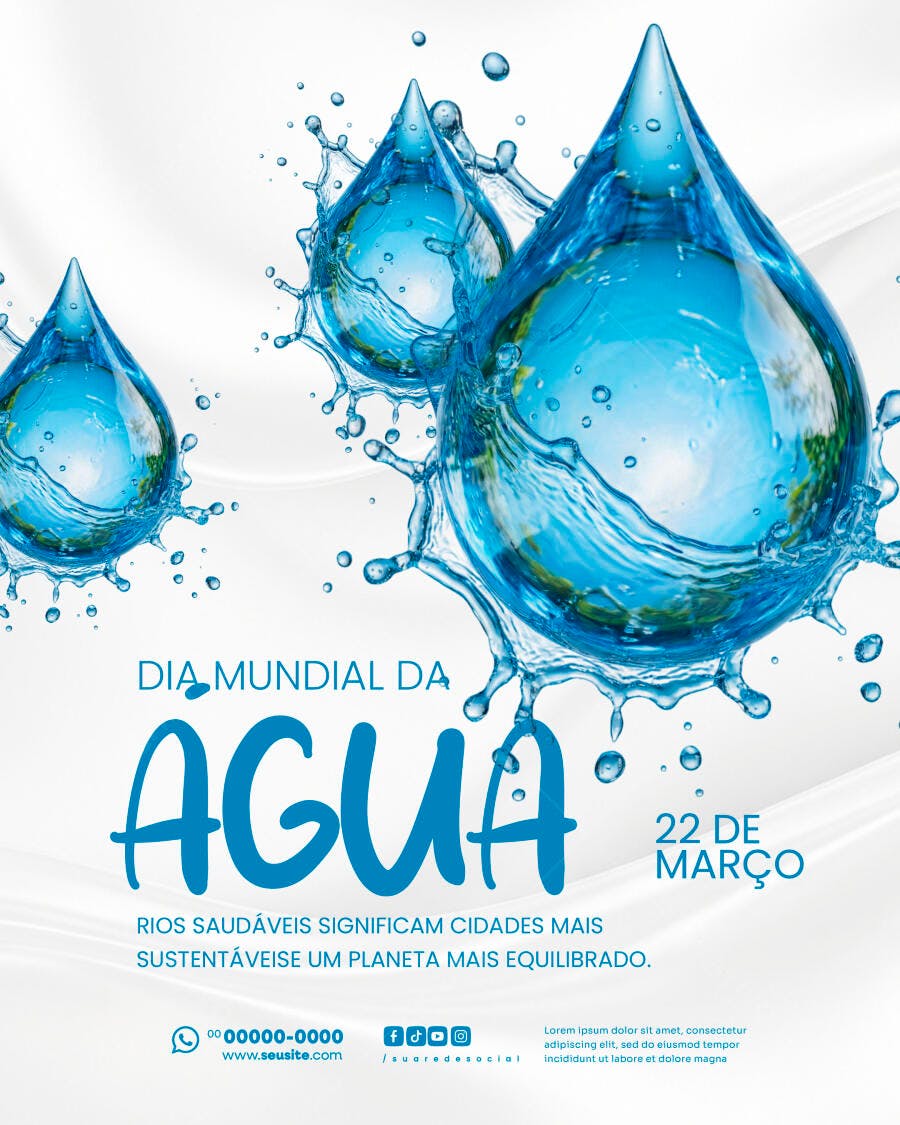 Flyer Dia Mundial da Água 22 de Março PSD Editável