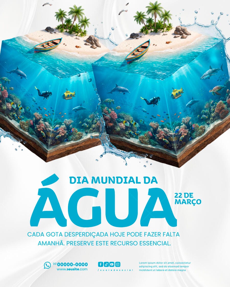 Flyer Dia Mundial da Água 22 de Março PSD Editável