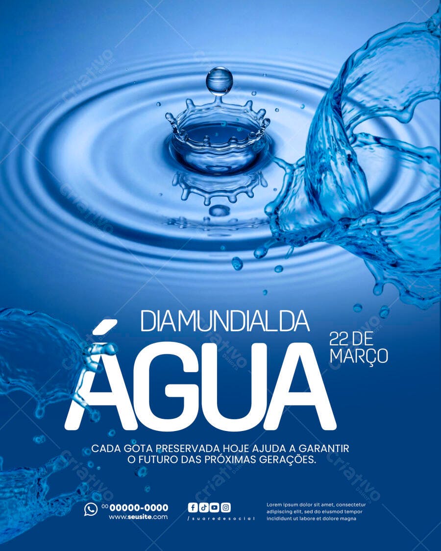 Flyer Dia Mundial da Água 22 de Março PSD Editável