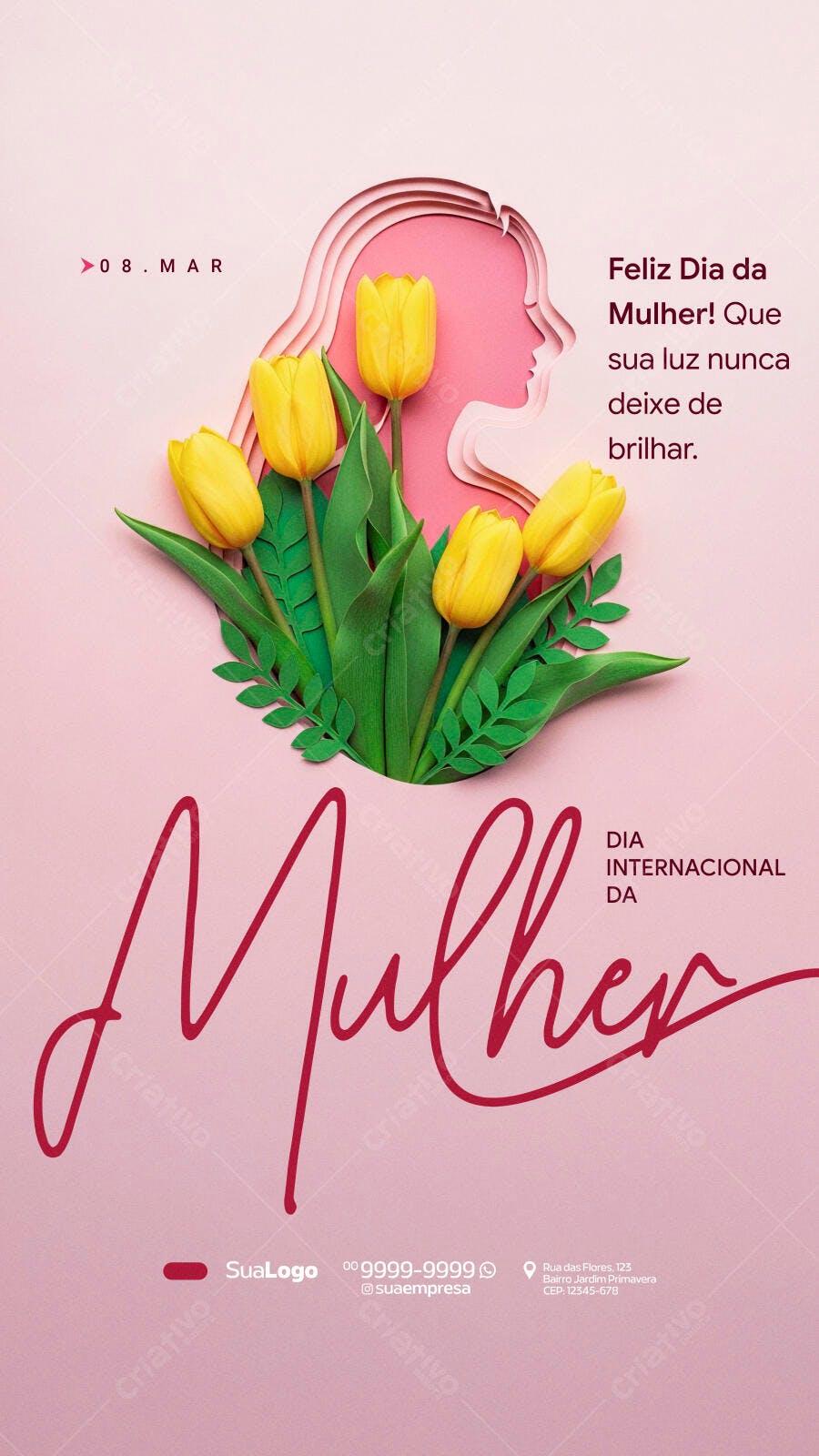 Story Dia da Mulher 8 de Março Tulipas Amarelas PSD Editável