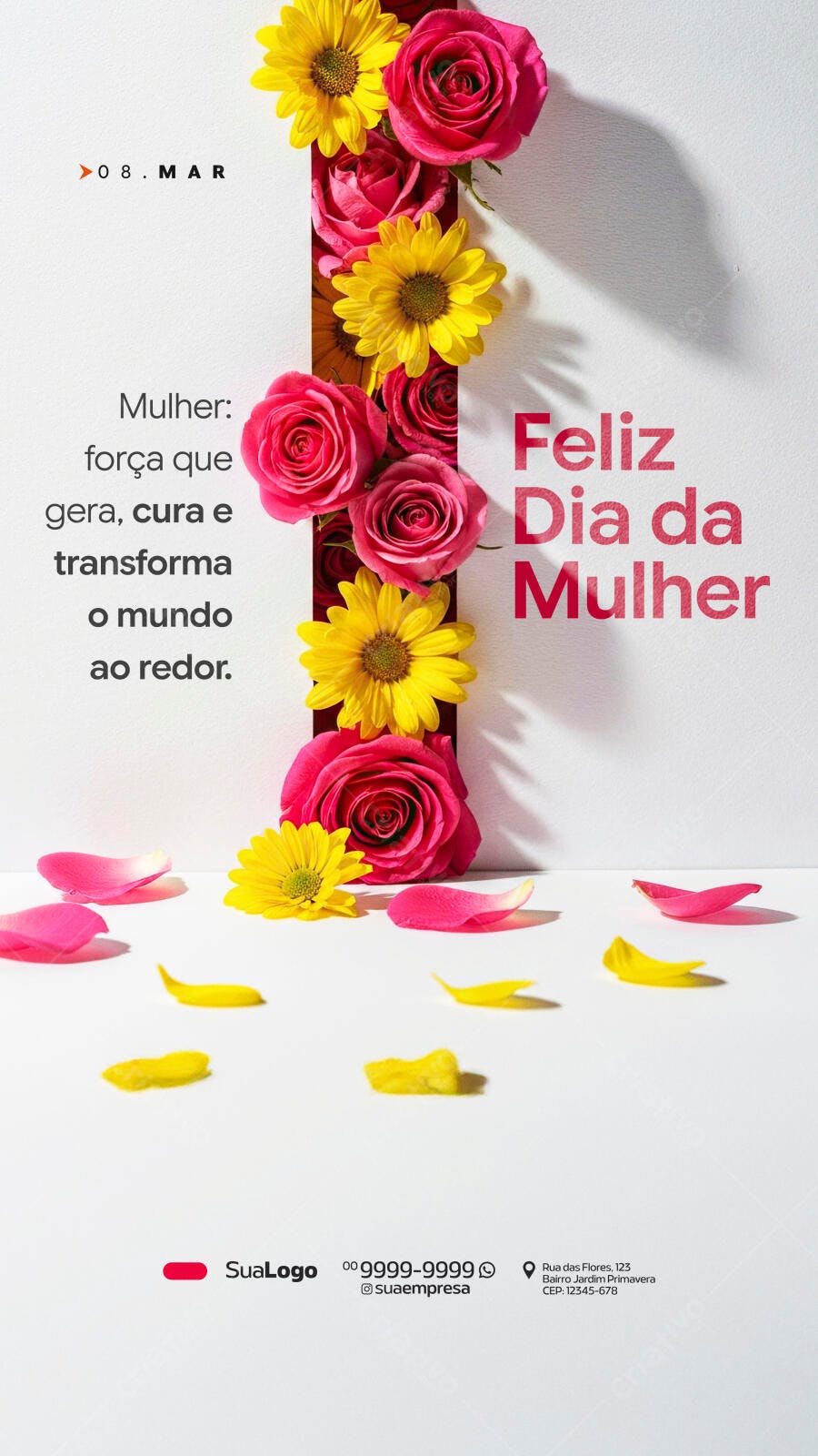 Story Dia da Mulher 8 de Março Rosas Amarelas PSD Editável