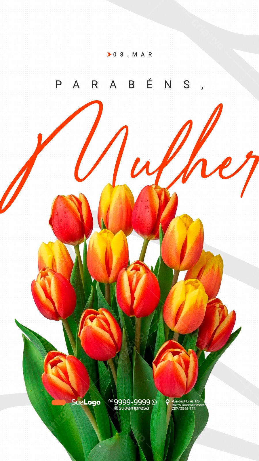 Story Dia Internacional da Mulher 8 de Março Floricultura PSD Editável