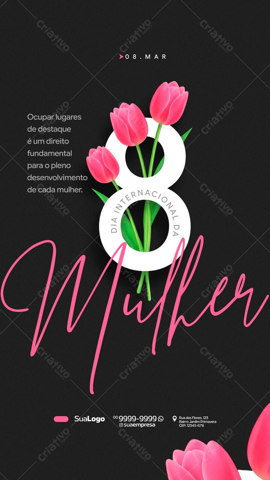 Story Dia Internacional da Mulher 8 de Março Tulipas PSD Editável