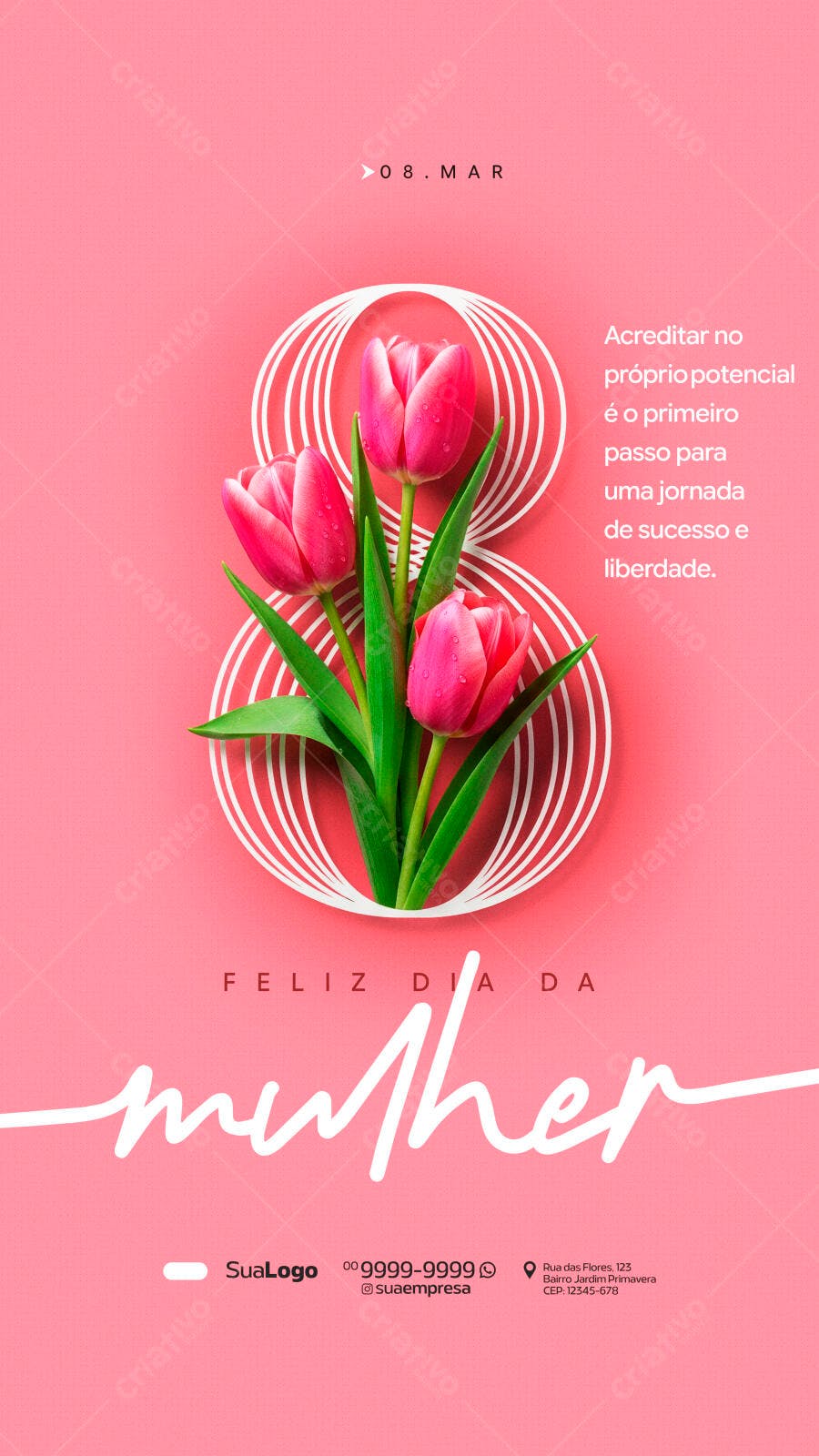 Story Dia da Mulher 8 de Março Tulipas Rosas PSD Editável