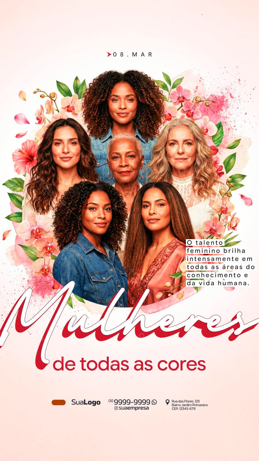 Story Dia da Mulher 8 de Março Mulheres de Todas as Cores PSD Editável