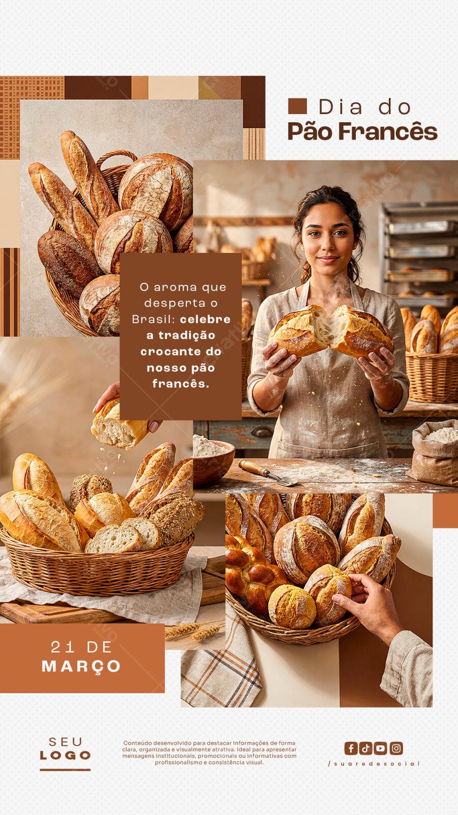 Post Instagram Dia do Pão Francês Padaria PSD Editável