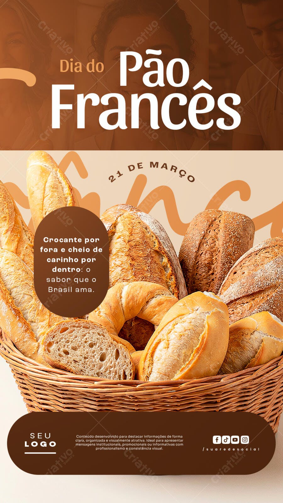 Post Instagram Dia do Pão Francês Padaria PSD Editável