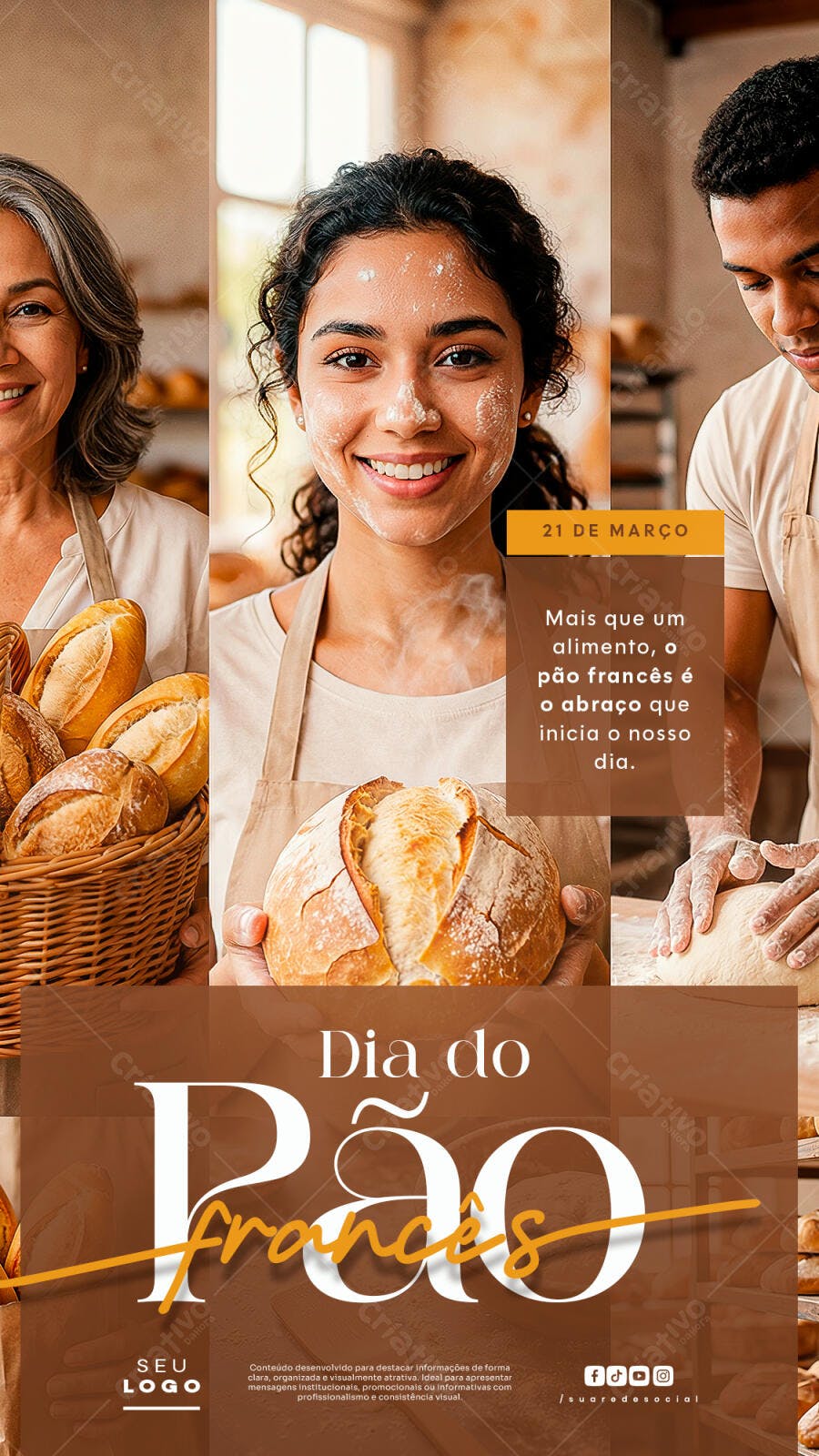 Post Instagram Dia do Pão Francês Padaria PSD Editável
