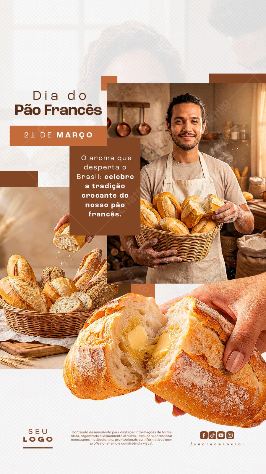 Story Dia do Pão Francês Padaria PSD Editável
