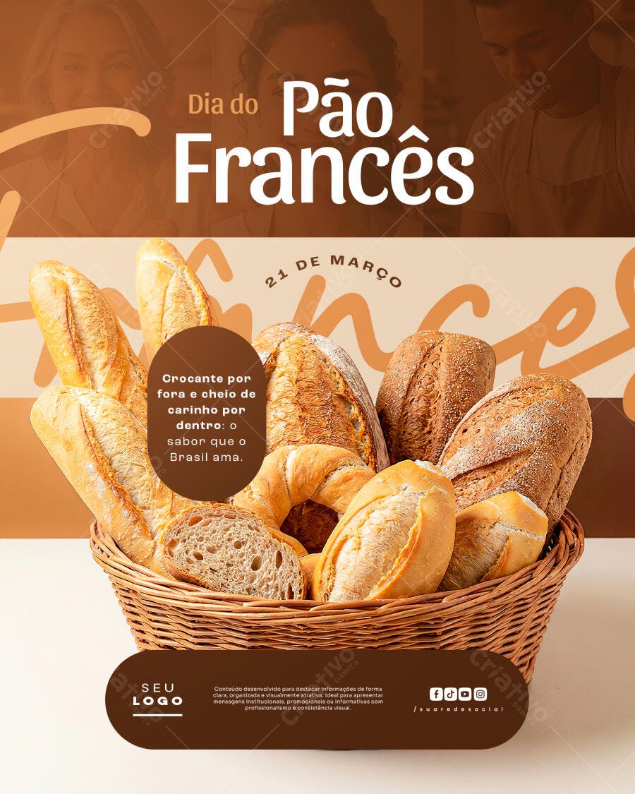 Post Instagram Dia do Pão Francês Padaria PSD Editável