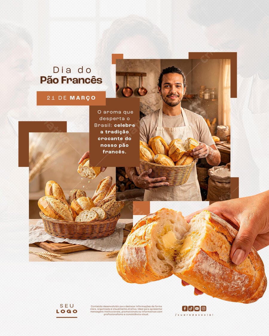 Post Instagram Dia do Pão Francês Padaria PSD Editável