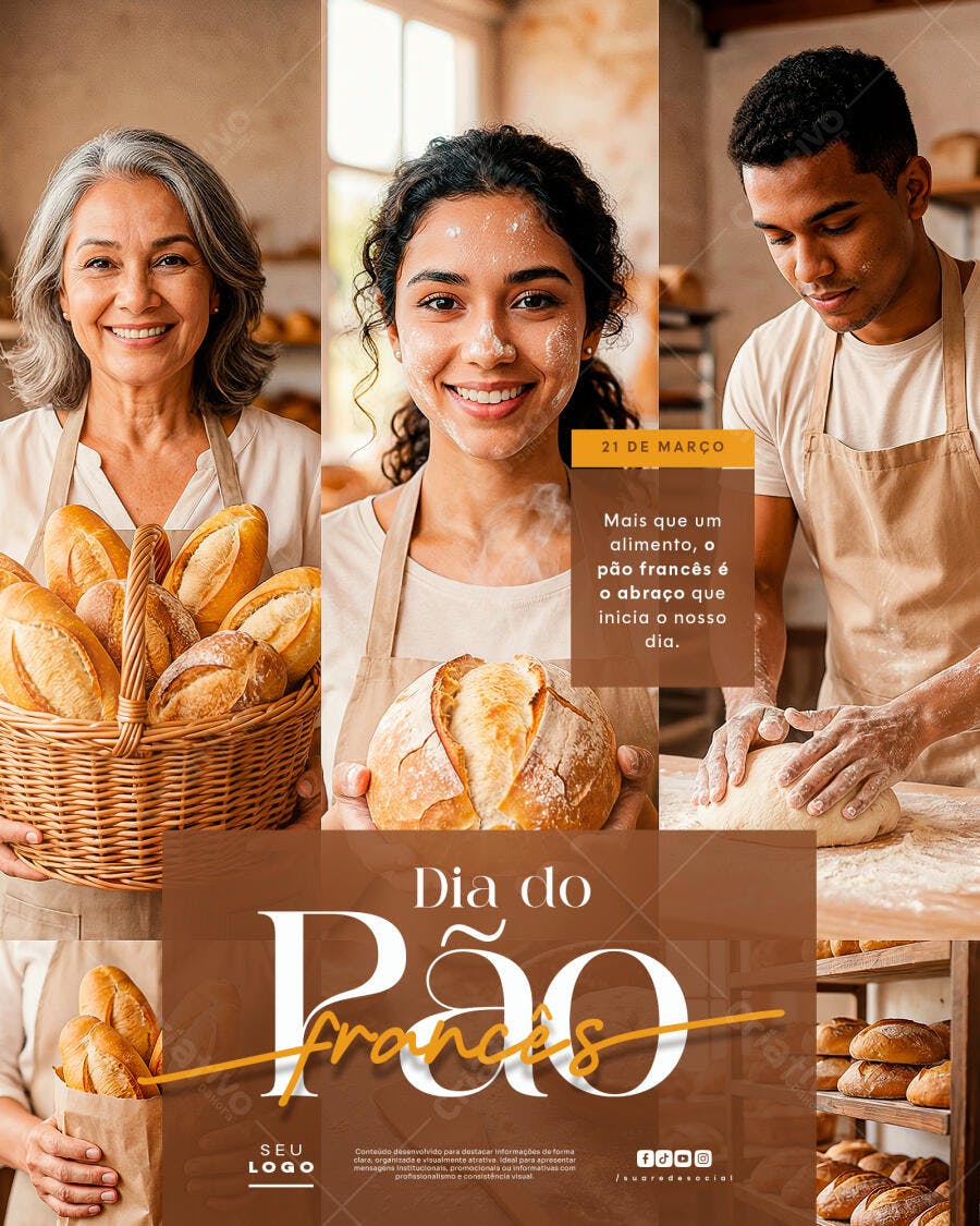 Post Instagram Dia do Pão Francês Padaria PSD Editável