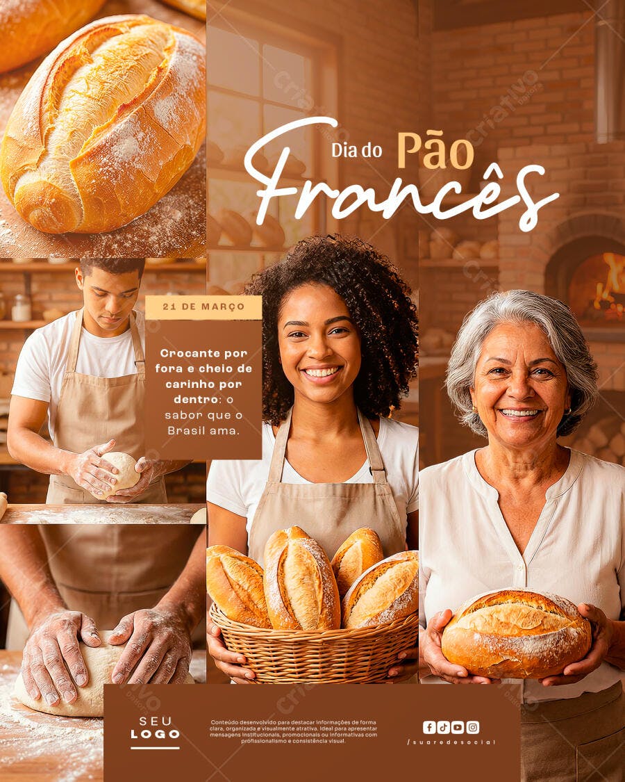 Post Instagram Dia do Pão Francês Padaria PSD Editável