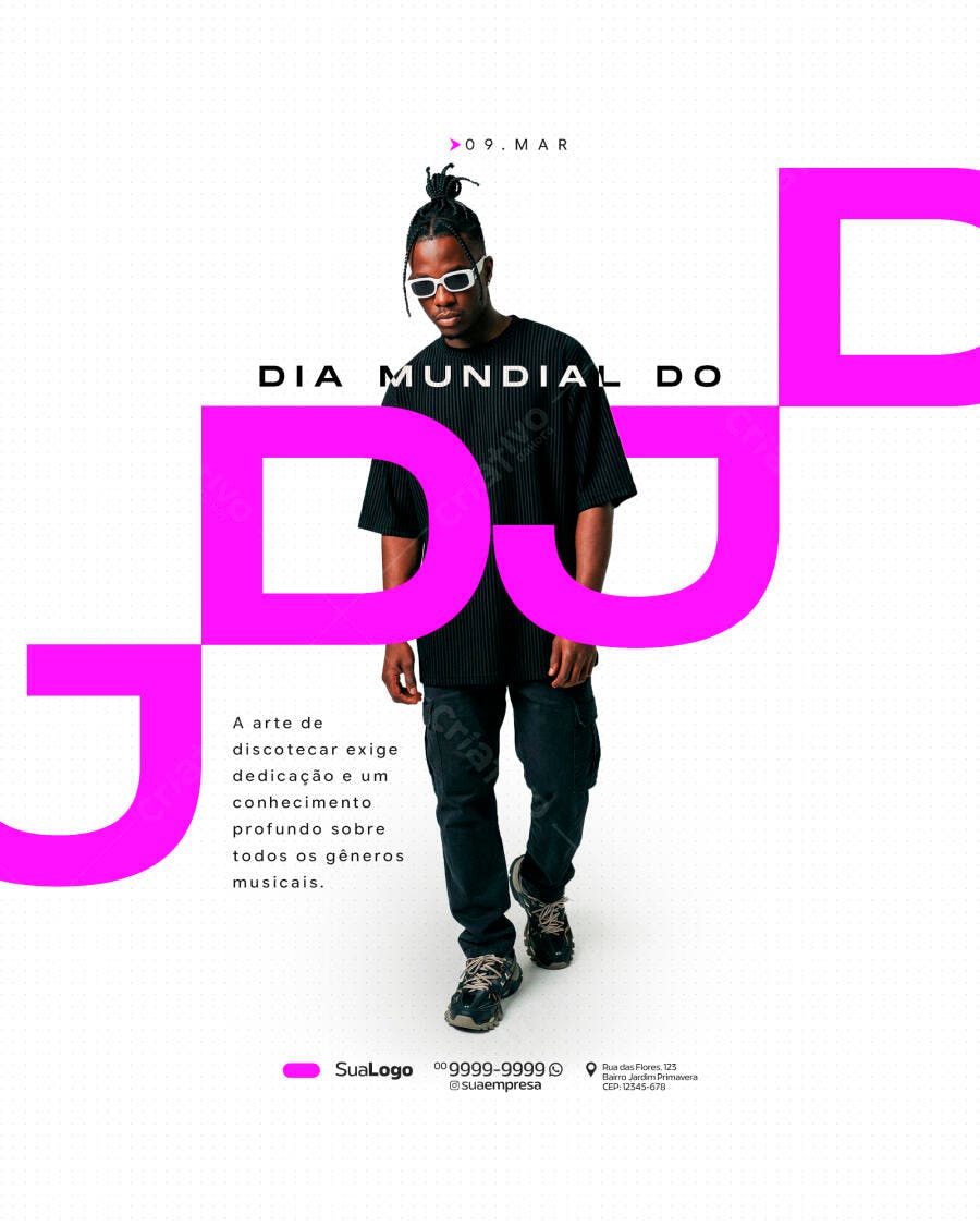 Post Instagram Dia Mundial do DJ 9 de Março PSD Editável