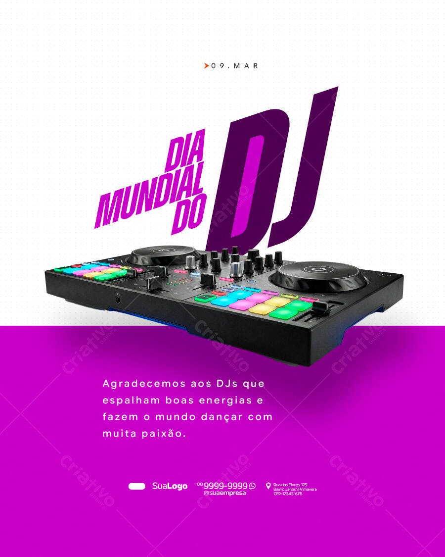 Post Instagram Dia Mundial do DJ 09 Março PSD Editável