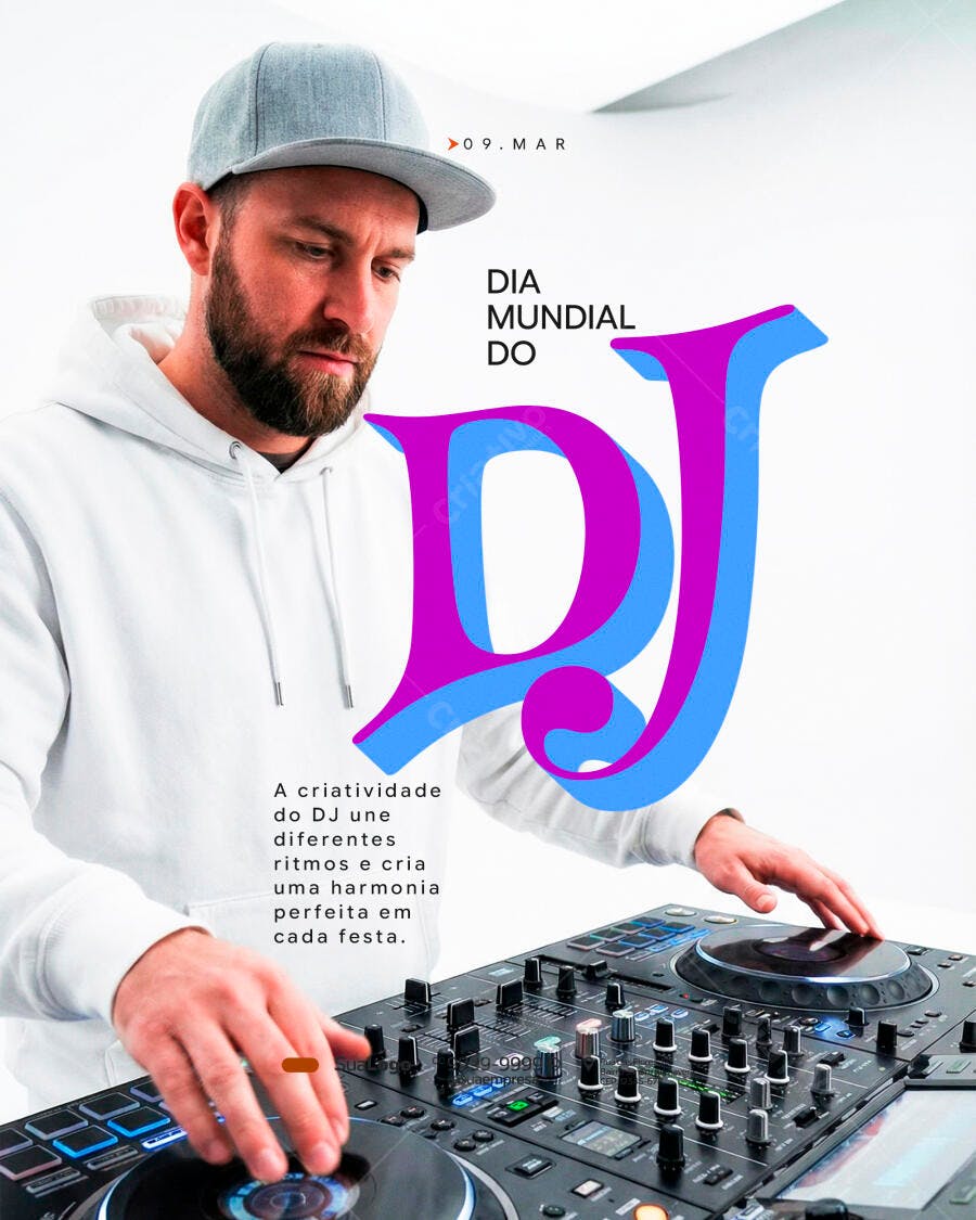 Post Instagram Dia Mundial do DJ 9 de Março PSD Editável