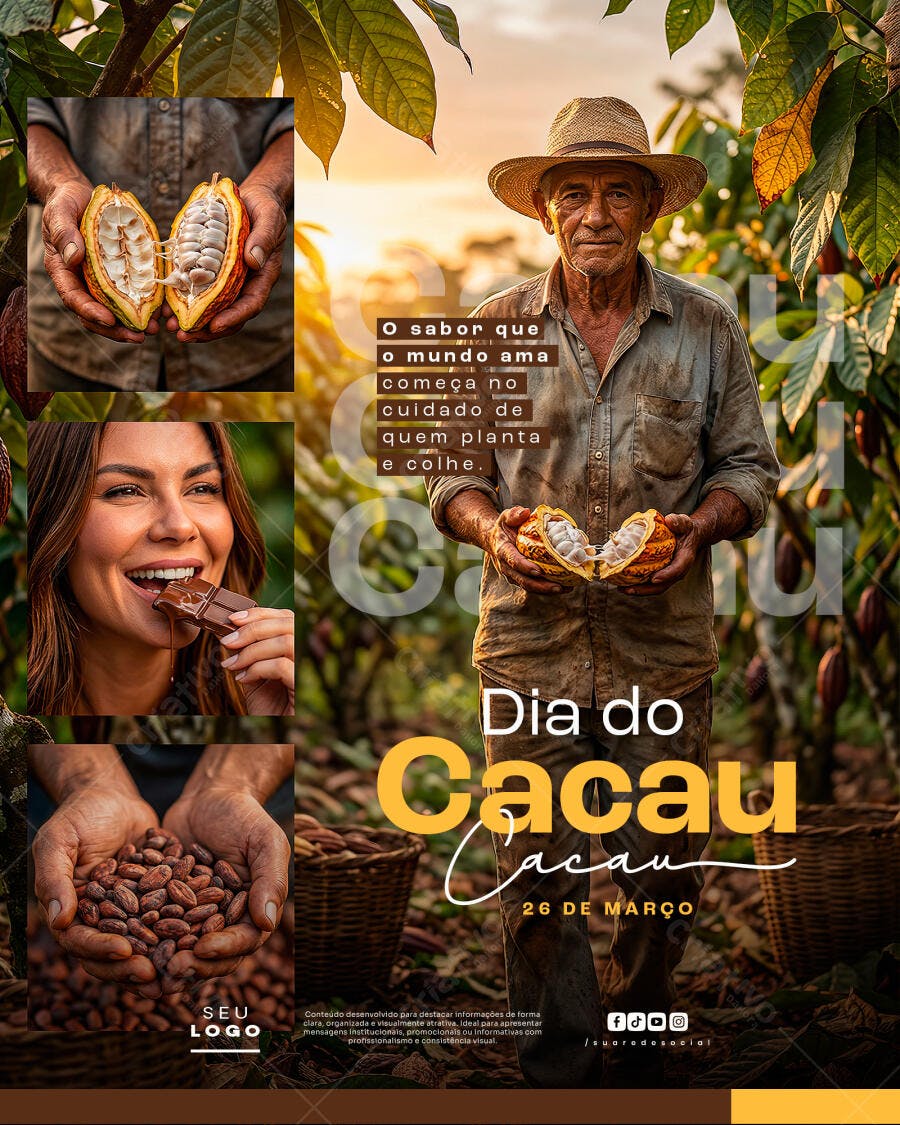 Post Instagram Dia do Cacau 26 de Março PSD Editável