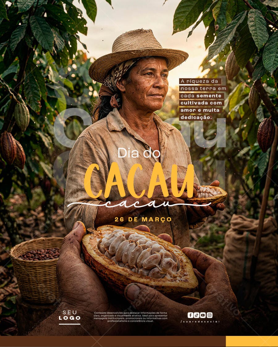 Post Instagram Dia do Cacau 26 de Março PSD Editável