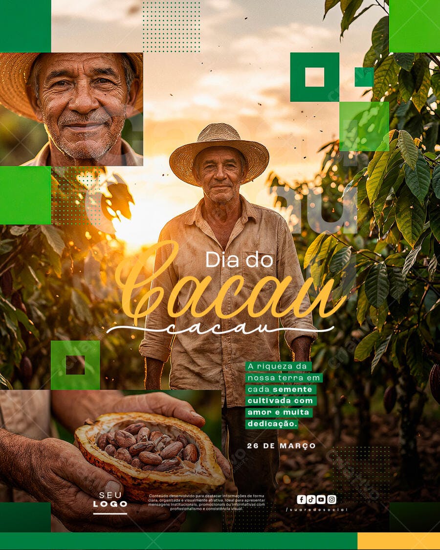 Post Dia do Cacau 26 de Março Produtor Rural PSD Editável